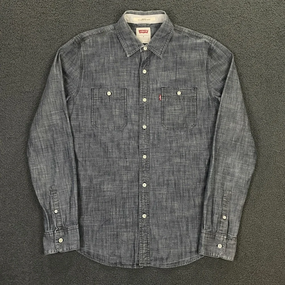 Levis Shirt Men Medium Modern Fit Blue Chambray Utility Denim Workwear Button Up